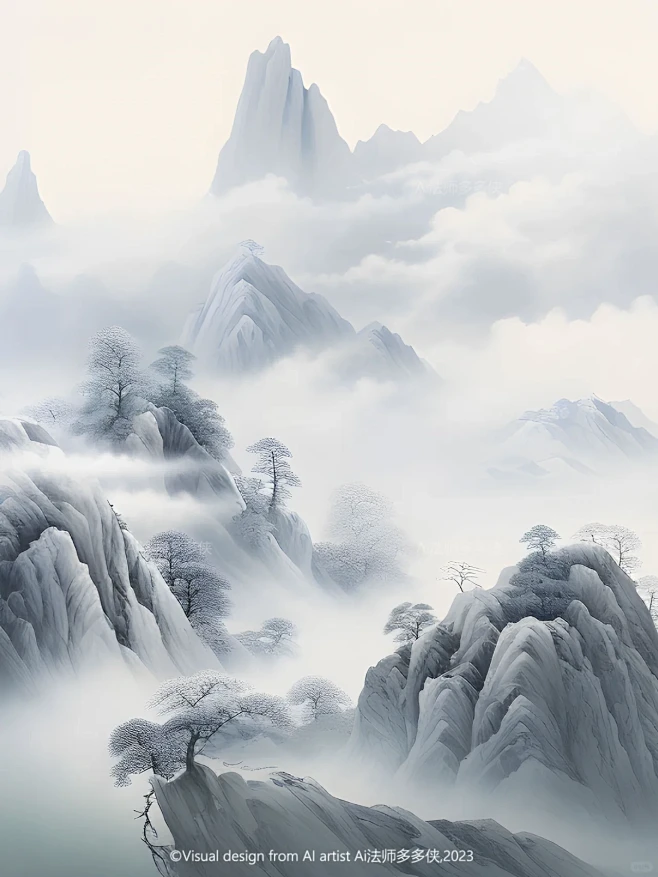 东方美学-山间云雾|新中式国风山水风景插画-花瓣网