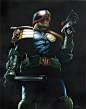 Judge Dredd portrait for private client, Greg Staples : Large original Judge Dredd artwork painted in acrylic