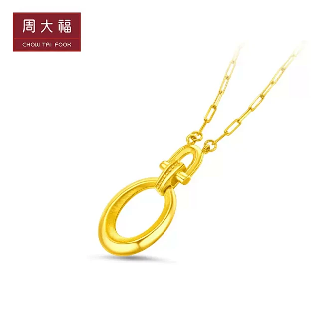 新款周大福精致复古圆环足金黄金项链女计价...