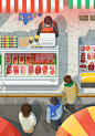 新鲜肉铺 切割猪肉 柜台窗口 市井插图插画设计AI tid283t000759