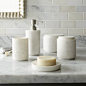 Graydon Marble Bath Accessories from Crate & Barrel are made in India. Prices start at $12.95 for the Graydon Marble Soap Dish.