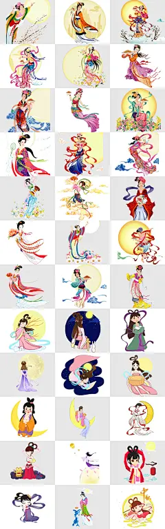 中秋佳节手绘卡通嫦娥人物形象手绘嫦娥奔月中秋月饼插画PNG素材