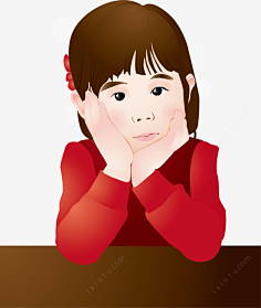 卡通双手托腮发呆的小女孩高清素材 人物插图 卡通 双手托腮 发呆 小