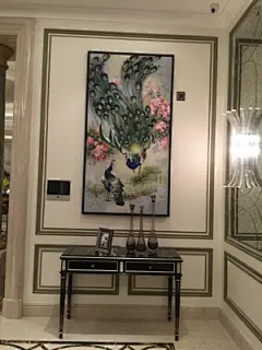 包邮纯手绘新中式玄关油画走道油画孔雀富贵吉祥画餐厅挂画客厅-淘宝网