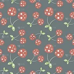 无缝矢量图案与红色装饰观赏樱桃在蓝色的背景。重复的点缀。果蔬无缝图案系列。