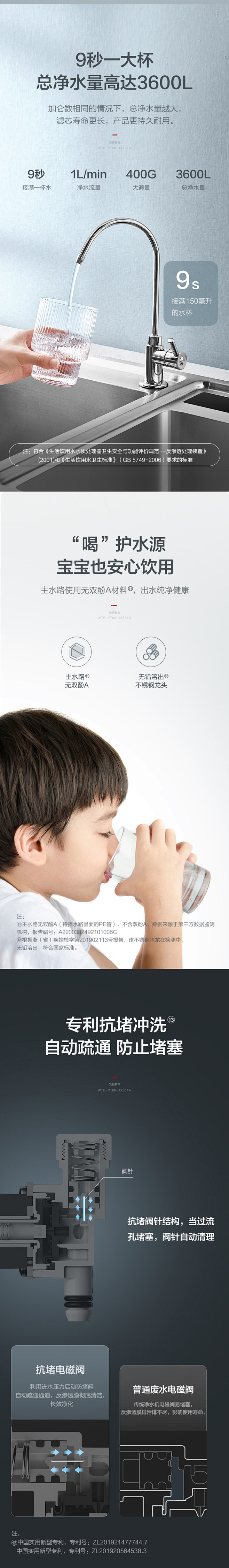 格力净水器家用小体积直饮无罐400G通量...