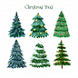 水彩圣诞树，树木矢量图素材