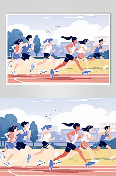 AI数字艺术扁平风校园运动会人物插画-众图网