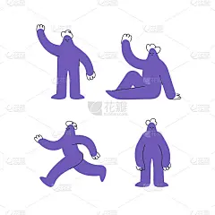 一套有趣的紫色手绘人物在白色