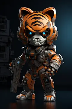 赛博朋克创意立体十二生肖虎动物模型图片