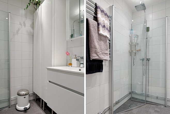 北欧风格86平二居家庭卫生间浴室柜淋浴房...