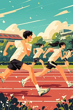 AI数字艺术扁平风校园运动会人物插画