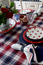 Red, White, and Blue plaid and polka dots