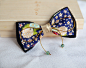 和风日式手工双层日本棉布玉石珠蝴蝶结边夹顶夹鱼嘴弹簧夹发饰