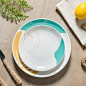 北欧创意装饰摆盘 彩色龟背竹陶瓷盘子小清新 软装样板房西餐盘-善木良品