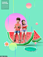 独特创意夏季主题创意西瓜元素暑假海报设计模板