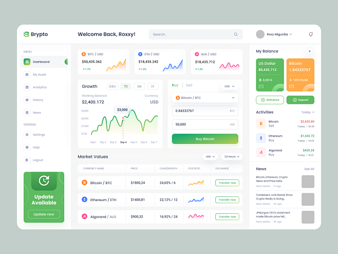 Crypto dashboard des...