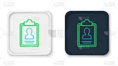 线剪贴板与简历图标孤立在白色背景。简历的应用程序。个人简历，求职申请表及相片。色彩斑斓的轮廓的概念。