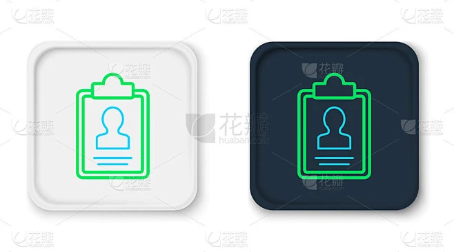线剪贴板与简历图标孤立在白色背景。简历的应用程序。个人简历，求职申请表及相片。色彩斑斓的轮廓的概念。