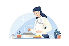 厨师烹调厨房扁平风插画