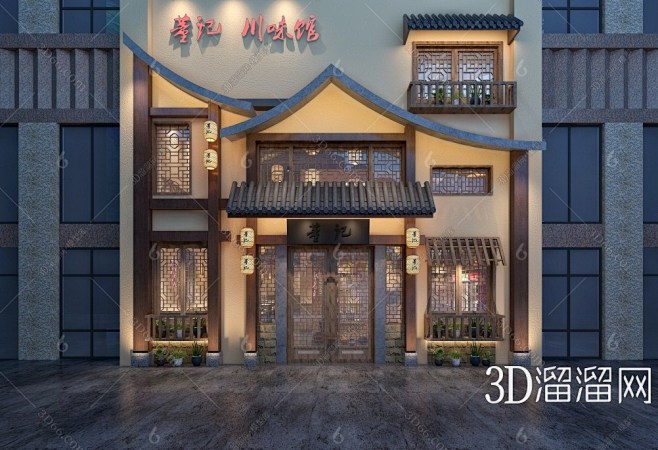 【新中式门头3D模型】-3D新中式门头3d模型下载-免费3Dmax模型库_3d溜溜网