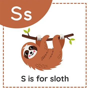 卡通动物矢量 | 图源免费EPS文件 |儿童学习英语字母。字母 s。可爱的卡通树懒。-花瓣网