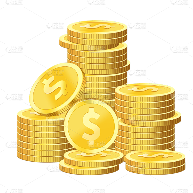 金色扁平堆叠在一起的卡通金币元素