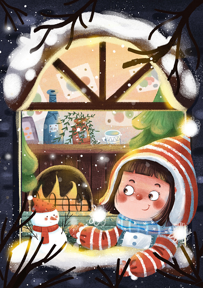 儿童插画   下雪啦
