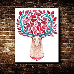 清新小鹿插画  装饰画现代简约宜家 水晶无框画卧室客厅挂画壁画的图片