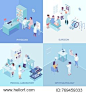 Health care center 2x2 design concept with physician surgeon ophthalmology and medical laboratory square icons isometric vector illustration