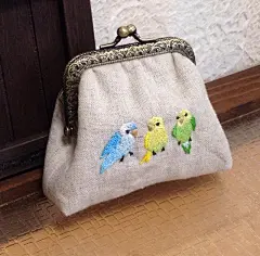 仲良しインコの小さながま口ポーチ（e）