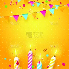 生日,蜡烛,多色的,花环,橙色背景,明亮,周年纪念,事件,贺卡,空的