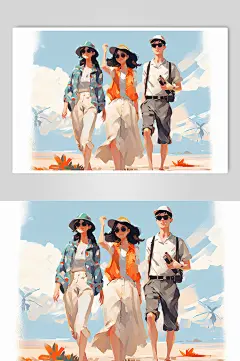 AI数字艺术学生放假开心过暑假扁平风插画