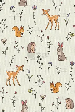 动物,式样,森林,可爱的,华丽的,纺织品,壁纸,草,小的,复古