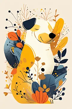 手绘狗狗动植物插图插画