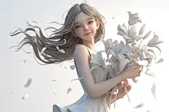 捧花漂亮女孩人物模型