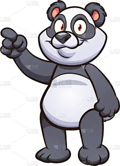 可爱的卡通熊猫指着手指。矢量剪贴画与简单的渐变。不同层次上的一些要素.