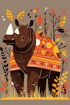 犀牛和植物插图图片