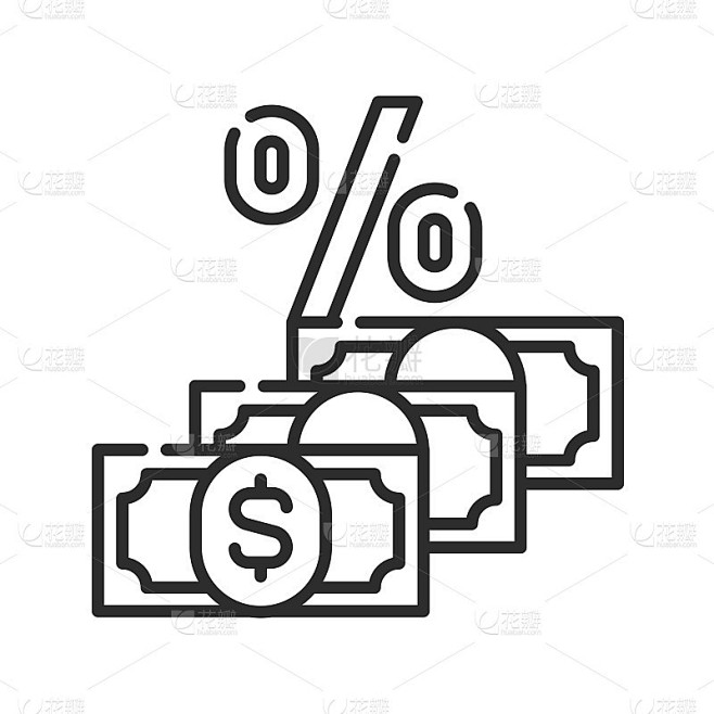 红利黑线图标。股东支付的净利润。象形文字用于网页、手机应用、促销。UI UX GUI设计元素。可编辑