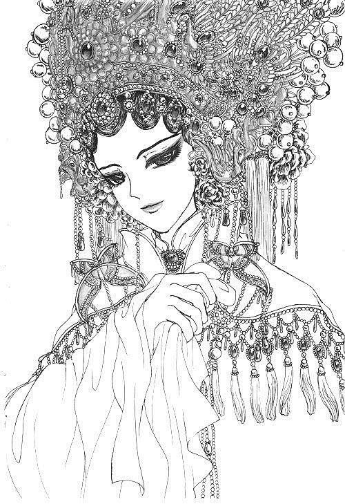 中国风黑白画凤冠霞衣