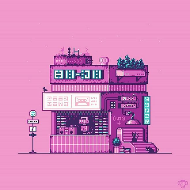 细节丰富的像素风店铺插画 - 优优教程网