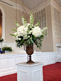 Church Arrangement - Florals - Wedding Decorations - Traditional Wedding - Classic Wedding flowers - Rustic Urn - chic - Hydrangeas - White Flowers - Green - Willow - Sticks - Knoxville TN Florist - Lisa Foster Floral Design - www.lisafosterdesign.com: 