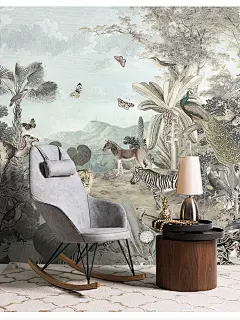 katiya东南亚热带雨林植物动物狮子客厅电视背景墙壁纸卧室无缝画-淘宝网