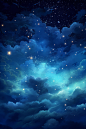 深夜星空插画图片