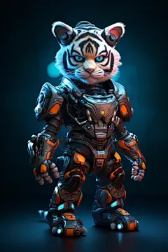 赛博朋克创意立体十二生肖虎动物模型图片