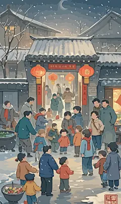 春节雪景街景庆春插画图形