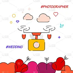 婚礼无人机镜头填充线图标，简单的插图