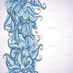 垂直装饰背景与手绘波浪。