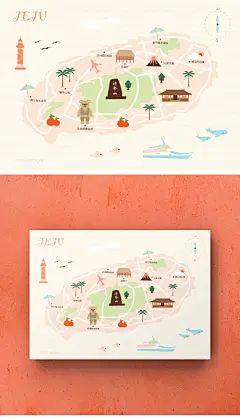 原创手绘插画济州岛地图Procreate