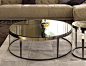 Amadeus by Longhi : Small table in laser cut ground steel. Frame finish: bright light gold, bright chrome, bright black chrome, matt satined bronze. Top finish: ceramic, glossy ebony wood, glossy Canaletto walnut, painte…
